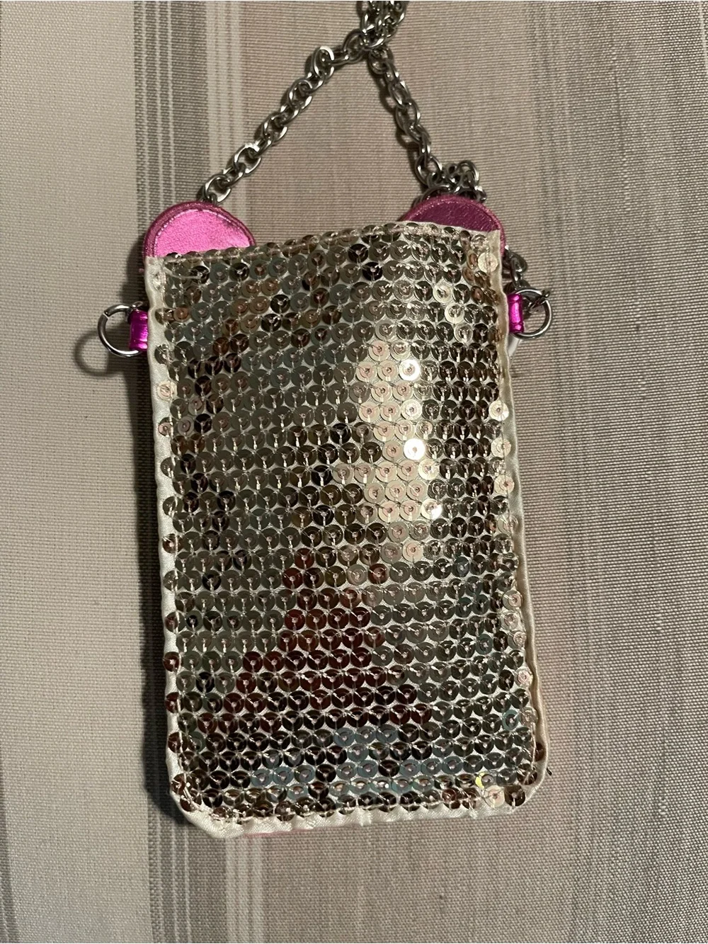 Justice Sequin Mouse Crossbody Bag - Silver with Pink Accents